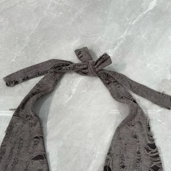 Women’s Edikted Shredded Backless Halter Mini Dress Deep V-Neck Grunge Small - Picture 5 of 16